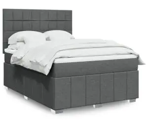 vidaXL Pat box spring cu saltea, gri închis, 140x200 cm, textil