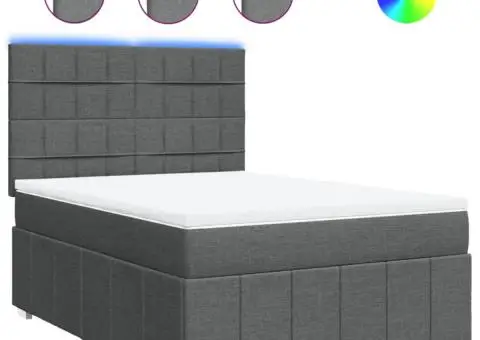 Pat box spring cu saltea, gri închis, 140x200 cm, textil - 2/5