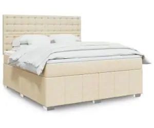 vidaXL Pat continental cu saltea, crem, 180x200 cm, textil