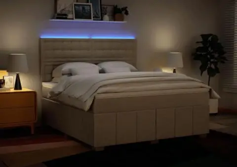 Pat continental cu saltea, crem, 180x200 cm, textil - 4/5