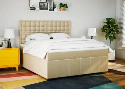 Pat continental cu saltea, crem, 180x200 cm, textil - 5/5