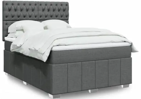 Pat box spring cu saltea, gri închis, 140x200 cm, textil - 1/5