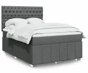 vidaXL Pat box spring cu saltea, gri închis, 140x200 cm, textil