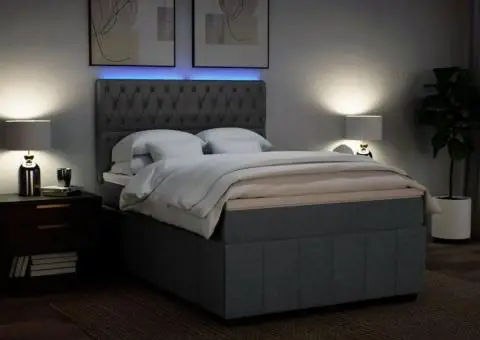 Pat box spring cu saltea, gri închis, 140x200 cm, textil - 4/5