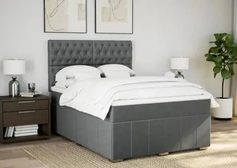 Pat box spring cu saltea, gri închis, 140x200 cm, textil - 5/5