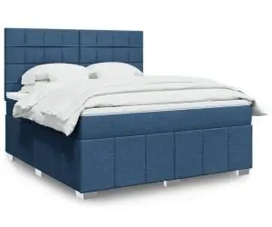 vidaXL Pat box spring cu saltea, albastru, 180x200 cm, material textil