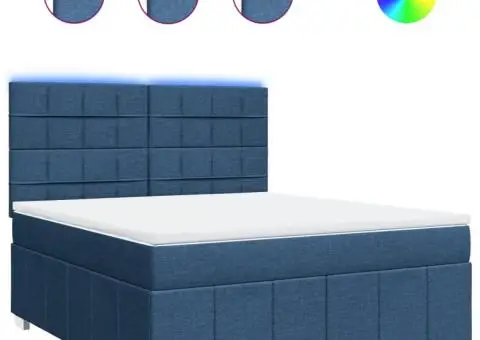 Pat box spring cu saltea, albastru, 180x200 cm, material textil - 2/5