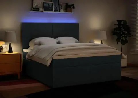 Pat box spring cu saltea, albastru, 180x200 cm, material textil - 4/5