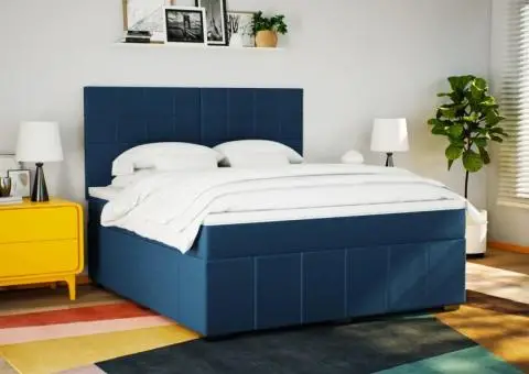 Pat box spring cu saltea, albastru, 180x200 cm, material textil - 5/5