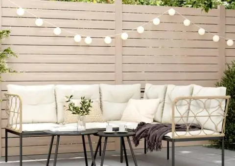 Canapea de grădină cu perne în formă L, negru oțel și textilenă - 1/5