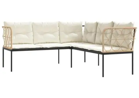 Canapea de grădină cu perne în formă L, negru oțel și textilenă - 2/5