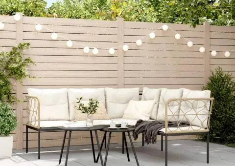 Canapea de grădină cu perne în formă L, negru oțel și textilenă - 3/5