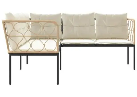 Canapea de grădină cu perne în formă L, negru oțel și textilenă - 5/5