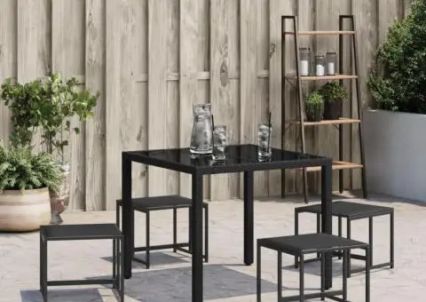 Taburete de grădină, 4 buc., negru, oțel și textilenă - 3/5