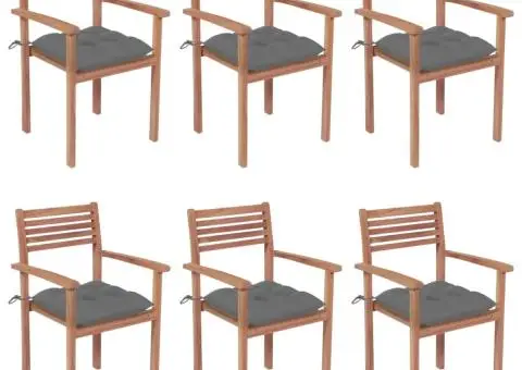 Scaune grădină stivuibile cu perne, 6 buc, lemn masiv tec - 1/5