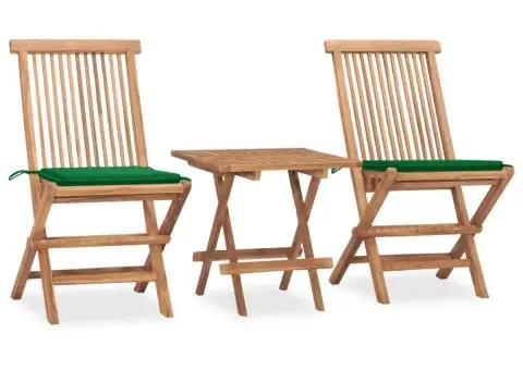 Set mobilier exterior pliabil cu perne, 3 piese, lemn masiv tec - 1/5