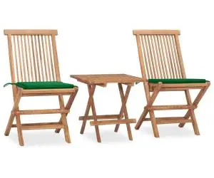 vidaXL Set mobilier exterior pliabil cu perne, 3 piese, lemn masiv tec