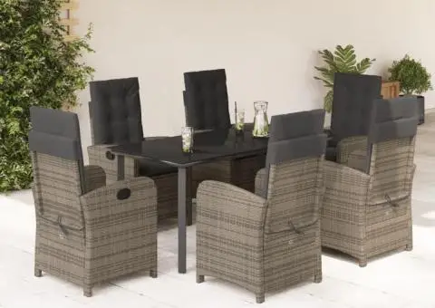 Set mobilier de grădină cu perne, 7 piese, gri, poliratan - 1/5