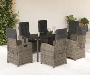 vidaXL Set mobilier de grădină cu perne, 7 piese, gri, poliratan