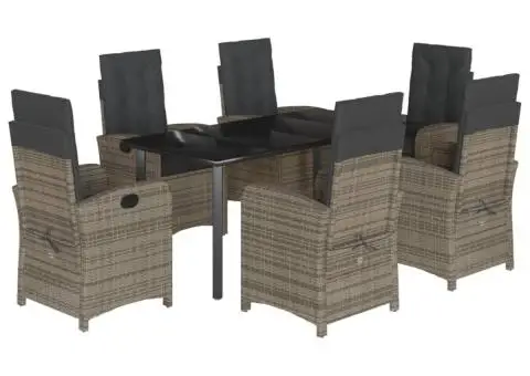 Set mobilier de grădină cu perne, 7 piese, gri, poliratan - 2/5