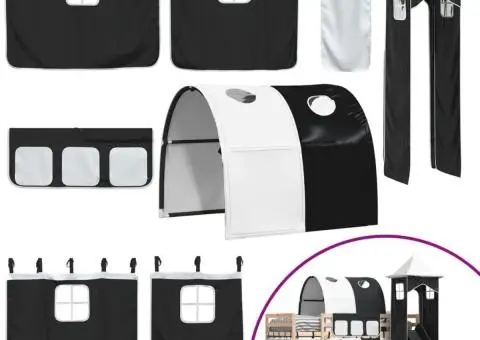 Pat supraetajat cu tobogan și perdele, alb și negru, 90x200 cm - 5/5