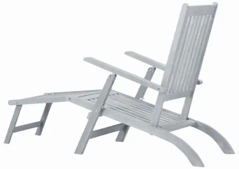 Șezlong de exterior, cu suport picioare, gri lemn masiv acacia - 4/5