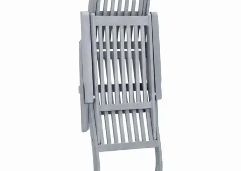 Șezlong de exterior, cu suport picioare, gri lemn masiv acacia - 5/5