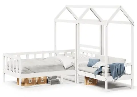 Set pat de zi/bancă cu acoperiș alb 80x200 cm lemn masiv de pin - 1/5