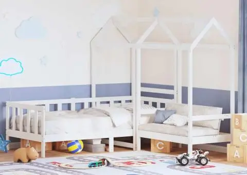 Set pat de zi/bancă cu acoperiș alb 80x200 cm lemn masiv de pin - 2/5