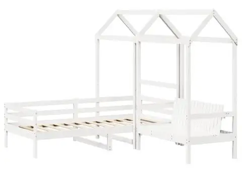 Set pat de zi/bancă cu acoperiș alb 80x200 cm lemn masiv de pin - 3/5