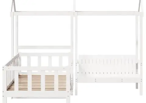 Set pat de zi/bancă cu acoperiș alb 80x200 cm lemn masiv de pin - 4/5