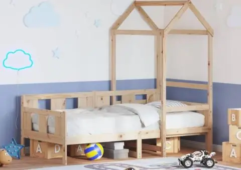 Pat de zi cu acoperiș, 80x200 cm, lemn masiv de pin - 1/5