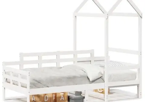 Pat de zi cu acoperiș, alb, 80x200 cm, lemn masiv de pin - 2/5