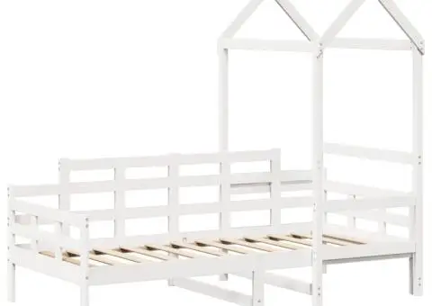 Pat de zi cu acoperiș, alb, 80x200 cm, lemn masiv de pin - 3/5