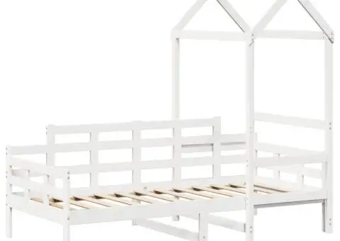 Pat de zi cu acoperiș, alb, 90x200 cm, lemn masiv de pin - 3/5