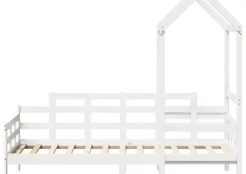 Pat de zi cu acoperiș, alb, 90x200 cm, lemn masiv de pin - 4/5