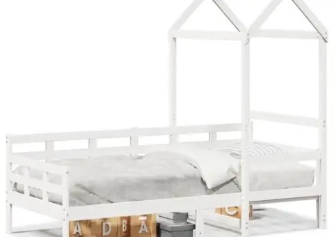 Pat de zi cu acoperiș, alb, 90x190 cm, lemn masiv de pin - 2/5