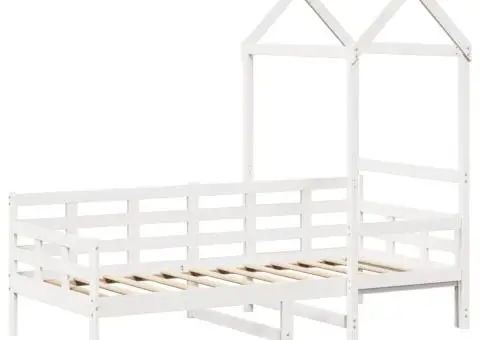 Pat de zi cu acoperiș, alb, 90x190 cm, lemn masiv de pin - 3/5