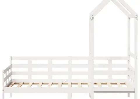Pat de zi cu acoperiș, alb, 90x190 cm, lemn masiv de pin - 4/5