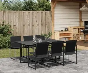 vidaXL Set mobilier de grădină, 7 piese, negru, textilenă