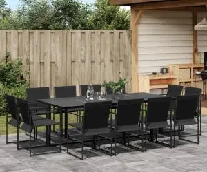 vidaXL Set mobilier de grădină, 13 piese, negru, textilenă