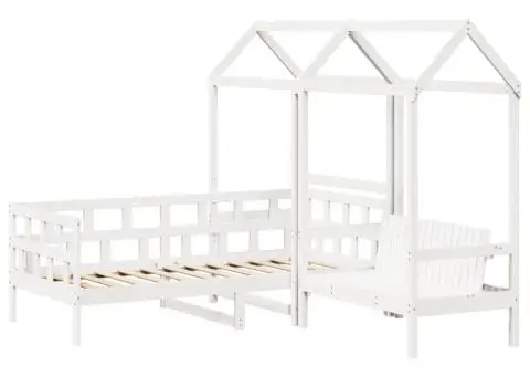 Set pat de zi cu acoperiș, alb, 90x190 cm, lemn masiv de pin - 3/5