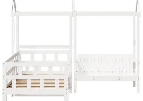 Set pat de zi cu acoperiș, alb, 90x190 cm, lemn masiv de pin - 4/5