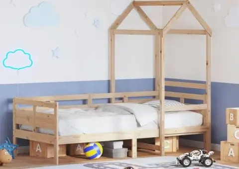 Pat de zi cu acoperiș, 80x200 cm, lemn masiv de pin - 1/5