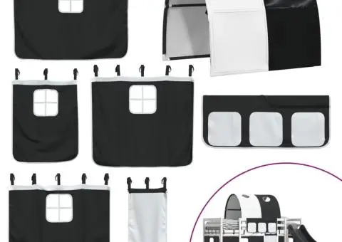 Pat supraetajat cu tobogan și perdele, alb și negru, 90x200 cm - 5/5