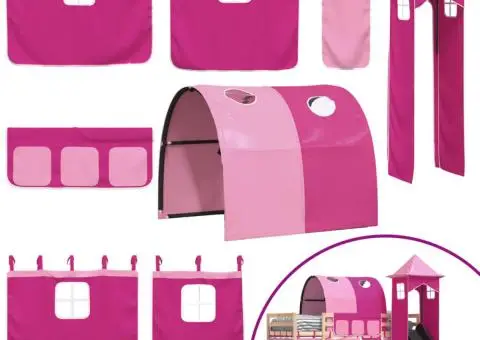 Pat supraetajat cu tobogan și perdele, roz, 90x200 cm - 5/5