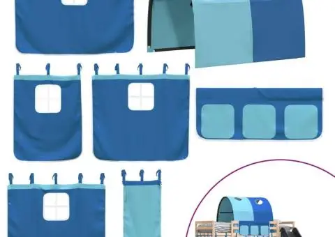 Pat supraetajat cu tobogan și perdele, albastru, 90x200 cm - 5/5