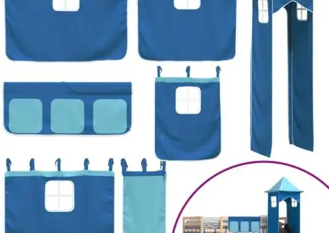 Pat supraetajat cu tobogan și perdele, albastru, 90x200 cm - 5/5