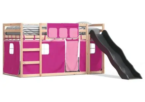 Pat supraetajat cu tobogan și perdele, roz, 90x200 cm - 2/5