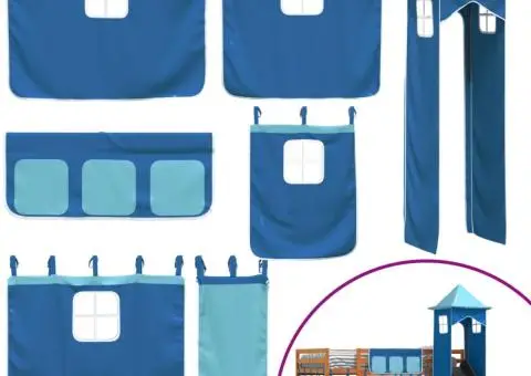 Pat supraetajat cu tobogan și perdele, albastru, 80x200 cm - 5/5